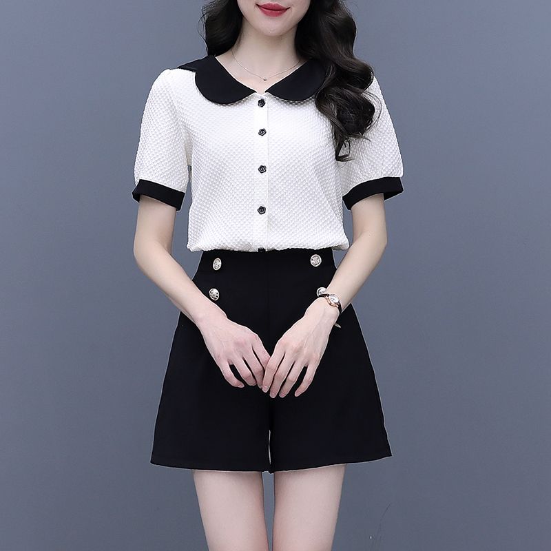 Summer Clothing Trends 2025 Women'S - 여성용 배색 버튼 반바지 세트 2피스