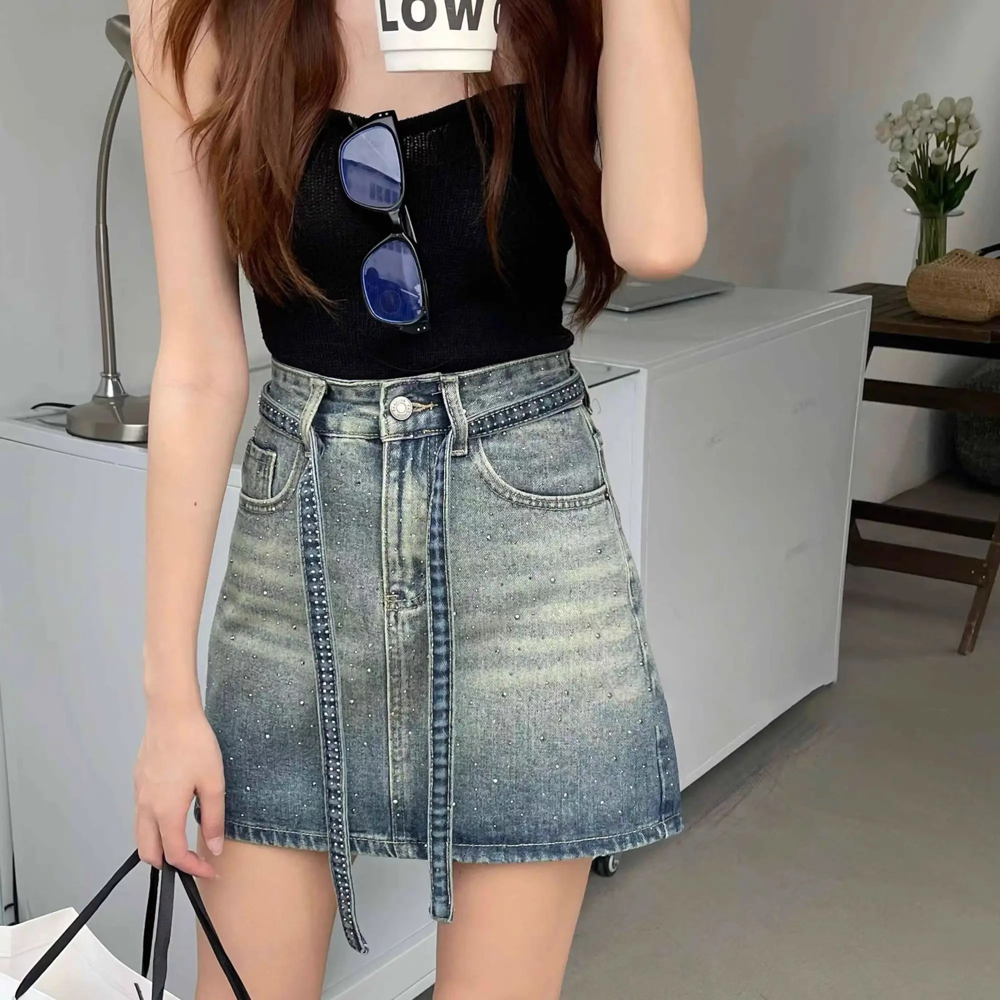 Summer Clothing Trends 2025 Women'S - 여성용 청치마 그라데이션 하이웨이스트 데님 스커트