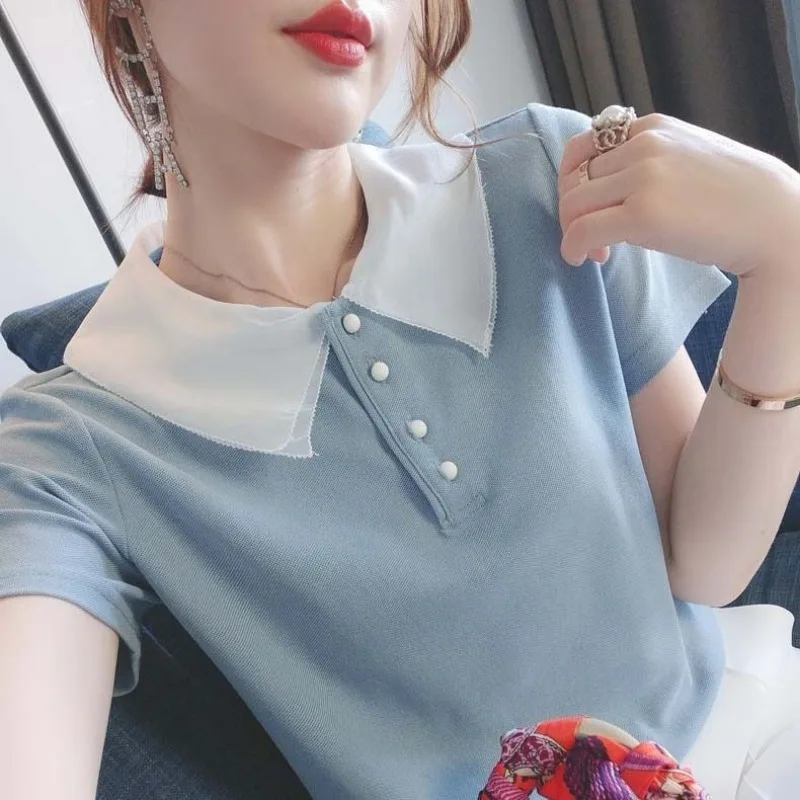 Quality Summer Clothing For Women - 여성을위한 짧은 소매 폴로 넥 T