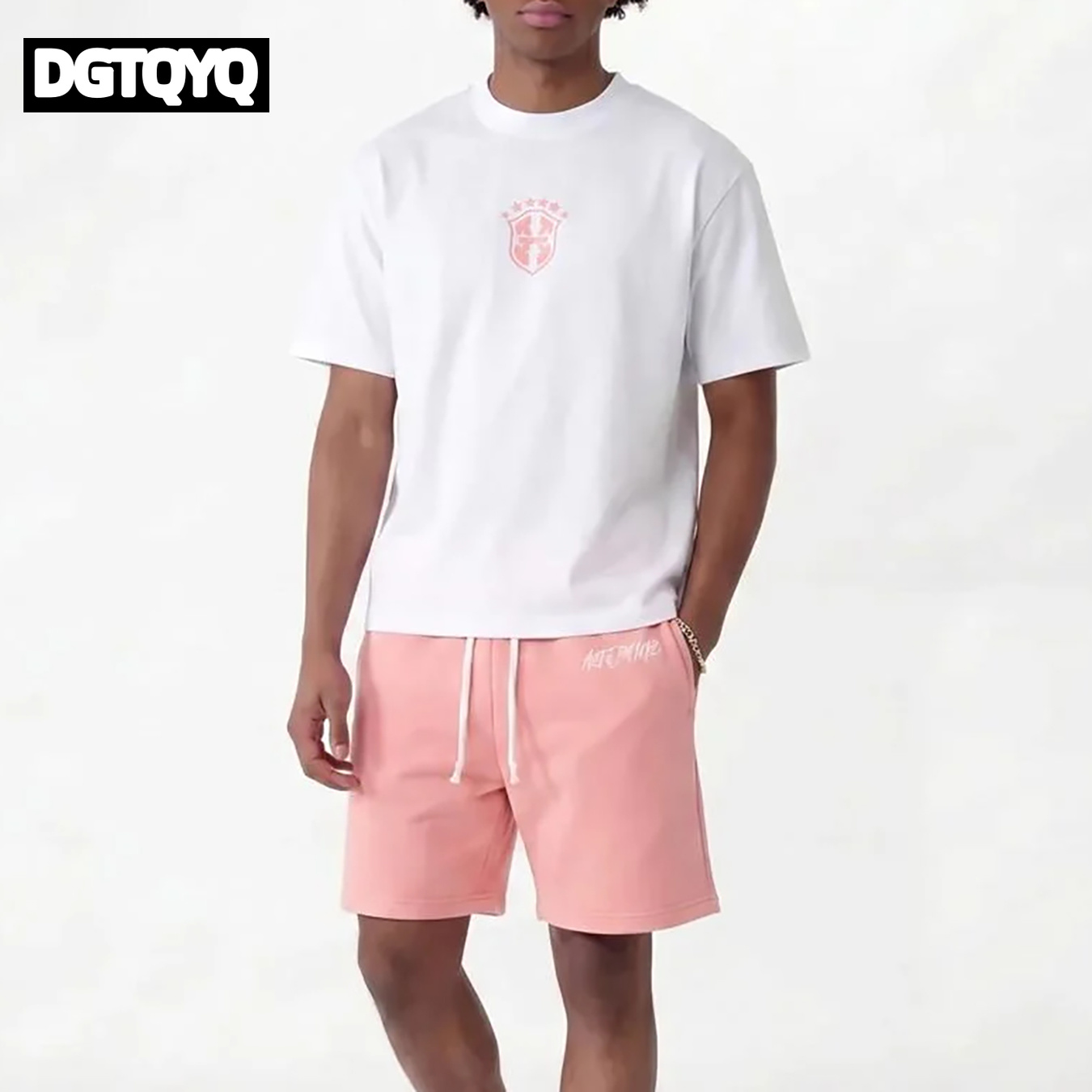 Summer Clothing Styles - 남성용 여름 신상 핑크 자수 캐주얼