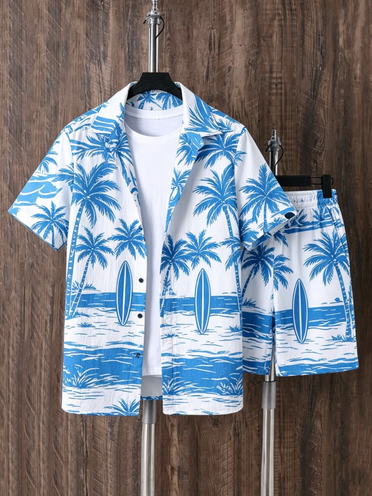 Beach Shirt Hawaiian - 남성용 반팔 셔츠 & 반바지 세트,