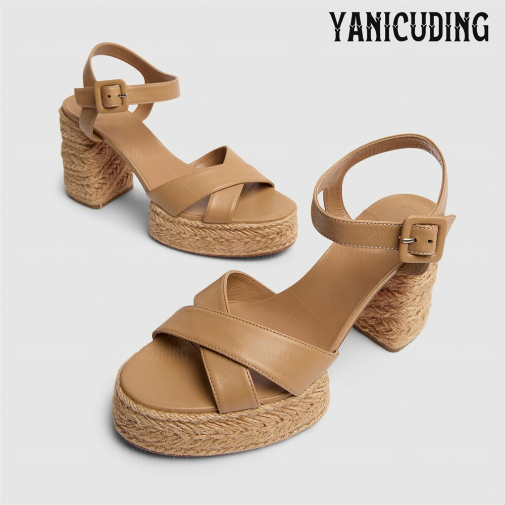 Espadrille Sandal Women - 땋은 황마 플랫폼 에스파드류 발목 버클