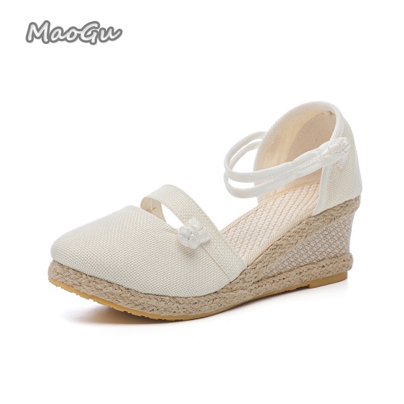 Espadrille Sandal Women - 여성용 리넨 에스파드리유 웨지 샌들 라운드