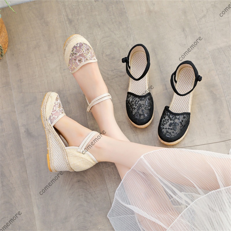 Espadrille Sandal Women - 여성용 레이스 메쉬 에스파드리유 웨지 샌들