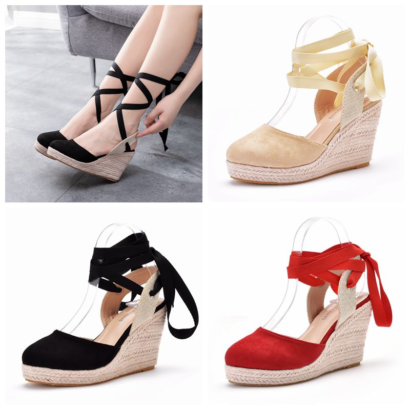Espadrille Sandal Women - 여성용 에스파드리유 플랫폼 웨지 샌들, 앞이