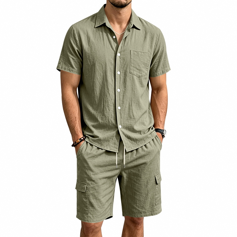 Summer Clothing Guys - 남성 여름 아메리칸 린넨 투피스 세트
