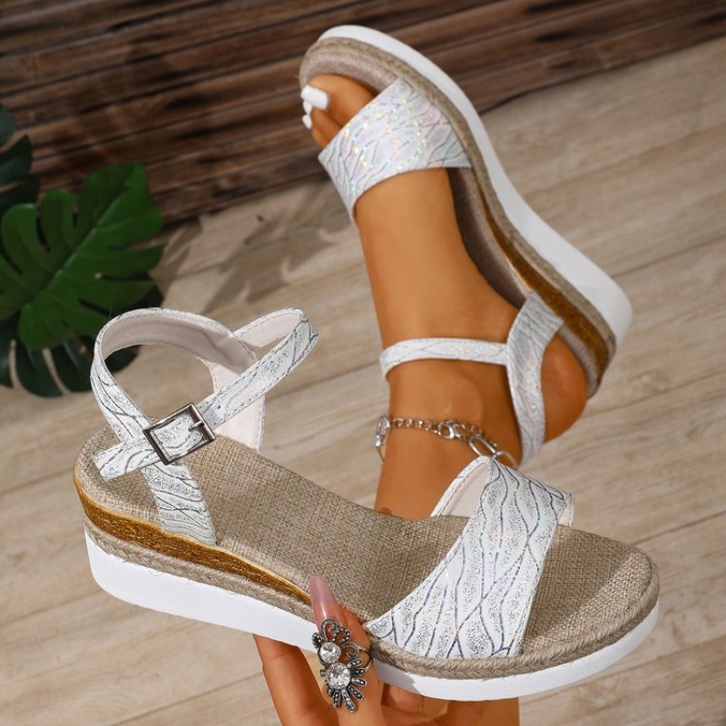 Espadrille Sandal Women - 여성용 웨지 샌들 화이트 플랫폼 힐