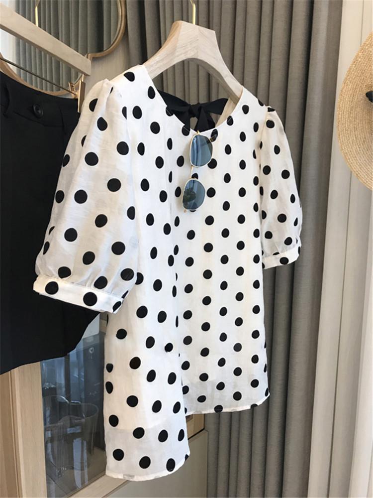 폴카 도트 블라우스 여성 우아한 여름 부드러운 빈티지  - Summer Clothing Holiday 리뷰 및 가격