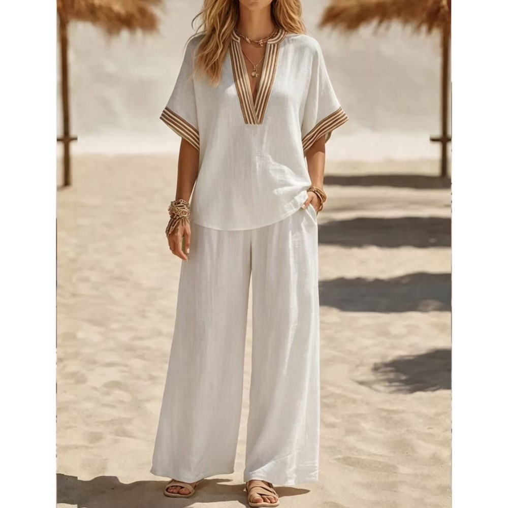 새로운 패션 스트라이프 반팔 v 넥 티셔츠 바지 여성  - Zara Summer Clothing For Women 리뷰 및 가격