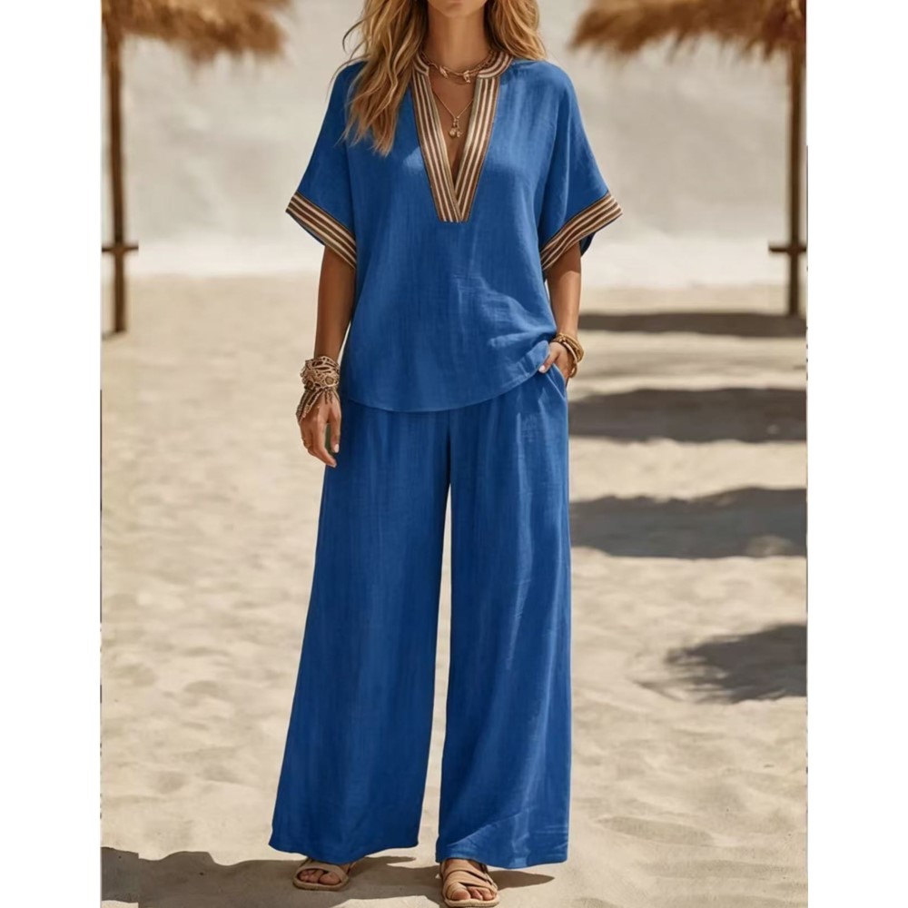 새로운 패션 스트라이프 반팔 v 넥 티셔츠 바지 여성  - Zara Summer Clothing For Women 리뷰 및 가격