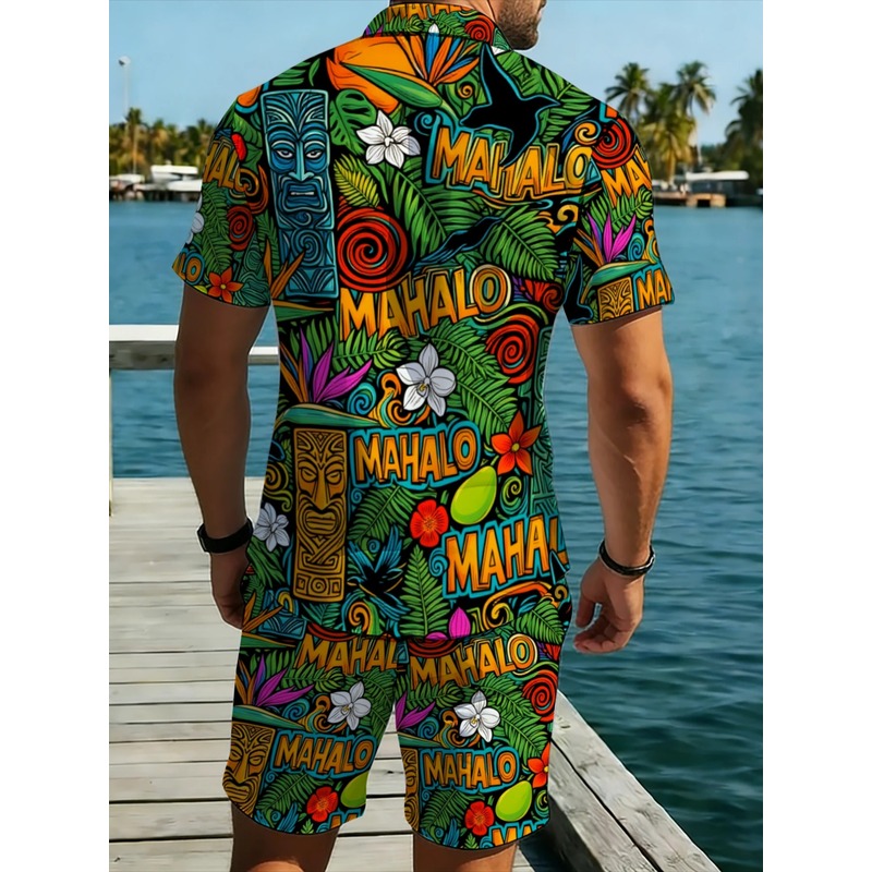 남성 하와이안 셔츠 반바지 세트 트로피컬 그린 플로럴  - Beach Shirt Hawaiian 리뷰 및 가격
