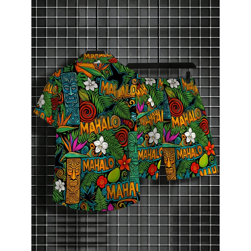 남성 하와이안 셔츠 반바지 세트 트로피컬 그린 플로럴  - Beach Shirt Hawaiian 리뷰 및 가격