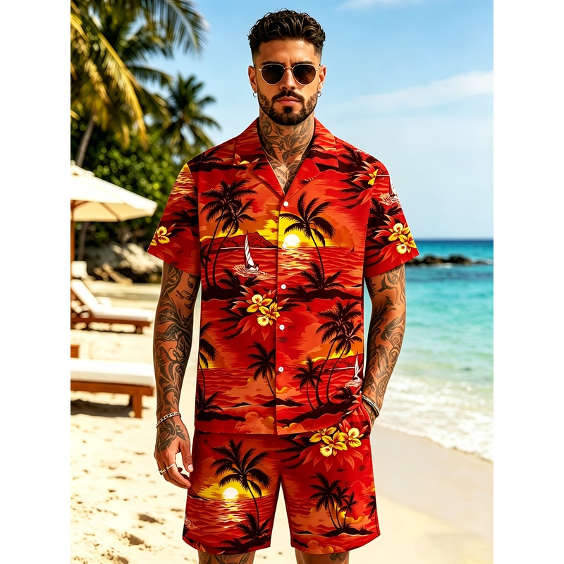 남성용 하와이안 파티 셔츠 및 반바지 투피스 세트, 열 - Beach Shirt Hawaiian 리뷰 및 가격