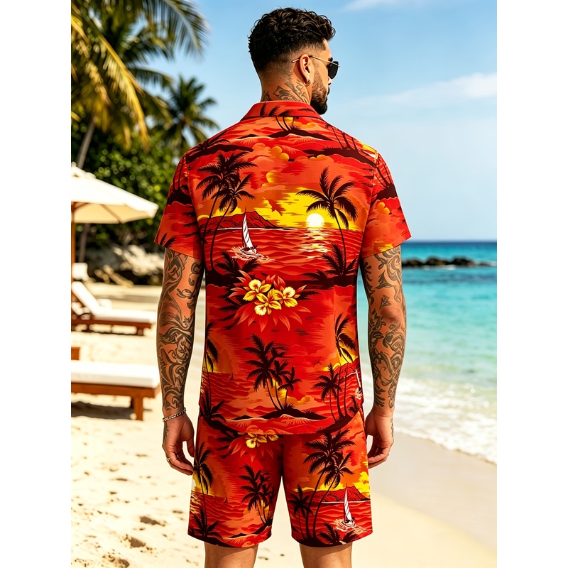 남성용 하와이안 파티 셔츠 및 반바지 투피스 세트, 열 - Beach Shirt Hawaiian 리뷰 및 가격