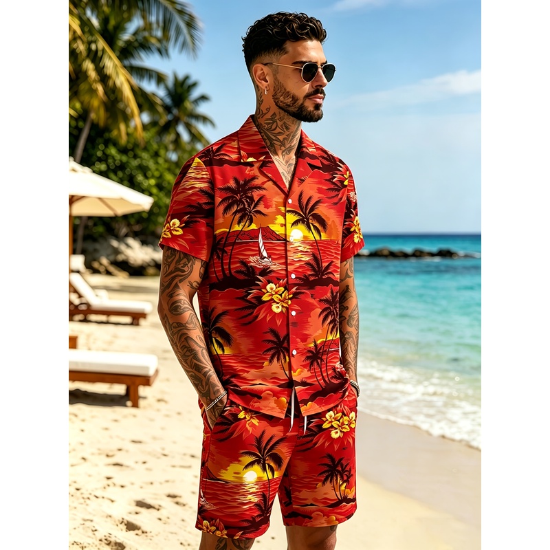 남성용 하와이안 파티 셔츠 및 반바지 투피스 세트, 열 - Beach Shirt Hawaiian 리뷰 및 가격