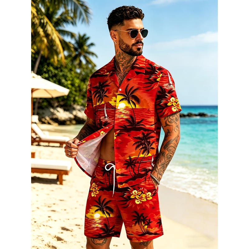 남성용 하와이안 파티 셔츠 및 반바지 투피스 세트, 열 - Beach Shirt Hawaiian 리뷰 및 가격