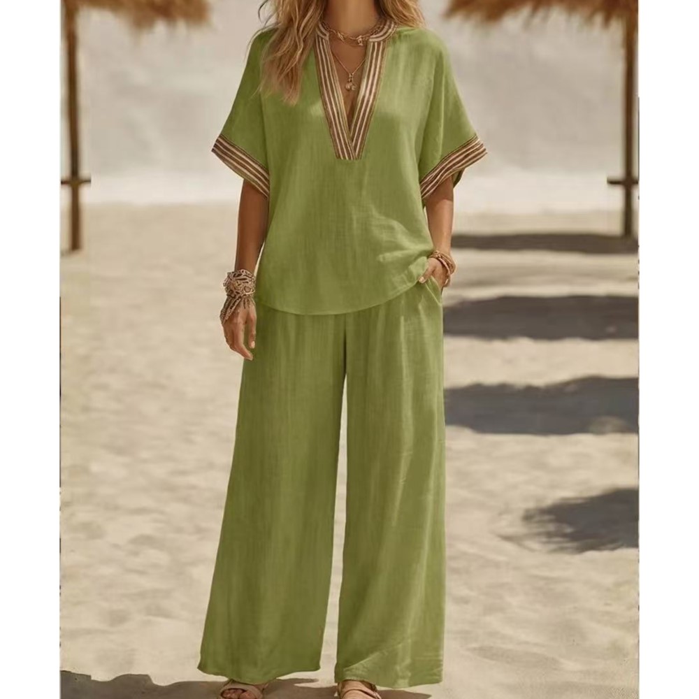 패션 스트라이프 반팔 v 넥 티셔츠 바지 여성 2 피스 - Zara Summer Clothing For Women 리뷰 및 가격