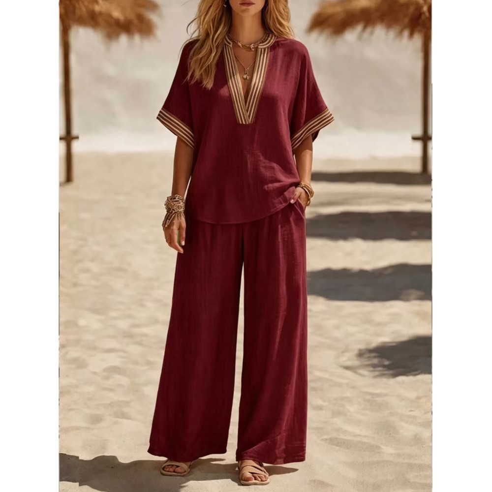 패션 스트라이프 반팔 v 넥 티셔츠 바지 여성 2 피스 - Zara Summer Clothing For Women 리뷰 및 가격
