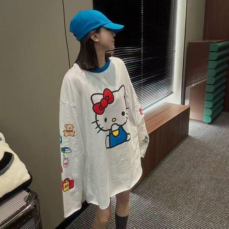 긴팔 헬로 키티 여름 새 스타일 만화 귀여운 프린트 티 - Summer Clothing Styles 리뷰 및 가격