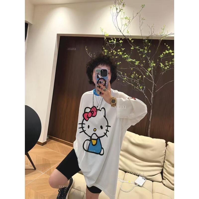 긴팔 헬로 키티 여름 새 스타일 만화 귀여운 프린트 티 - Summer Clothing Styles 리뷰 및 가격