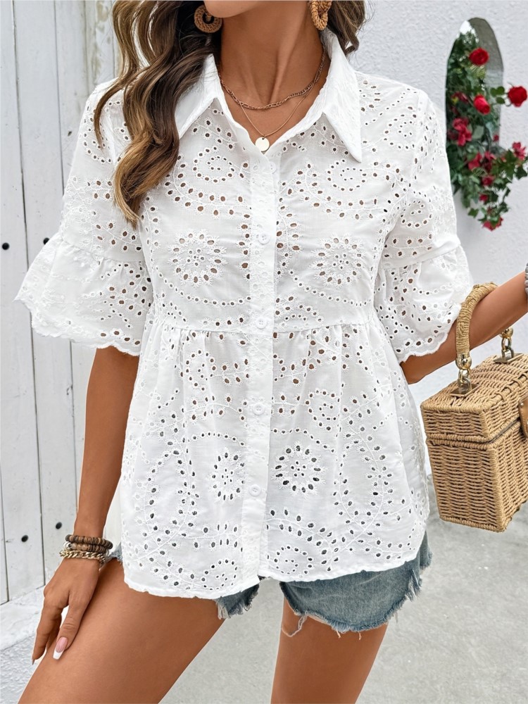 화이트 레이스 훅 플라워 홀로우 셔츠 탑 여성 패션 반 - Summer Clothing Holiday 리뷰 및 가격