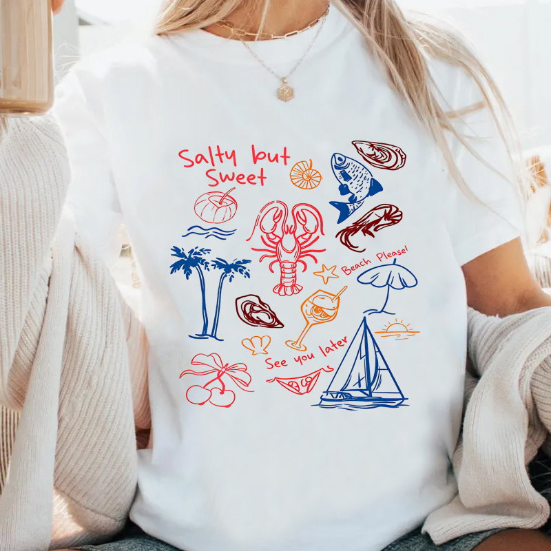새콤달콤한 티셔츠 남녀공용 레트로 여름 비치 여성 티셔 - Summer Vibes Clothing Men 리뷰 및 가격