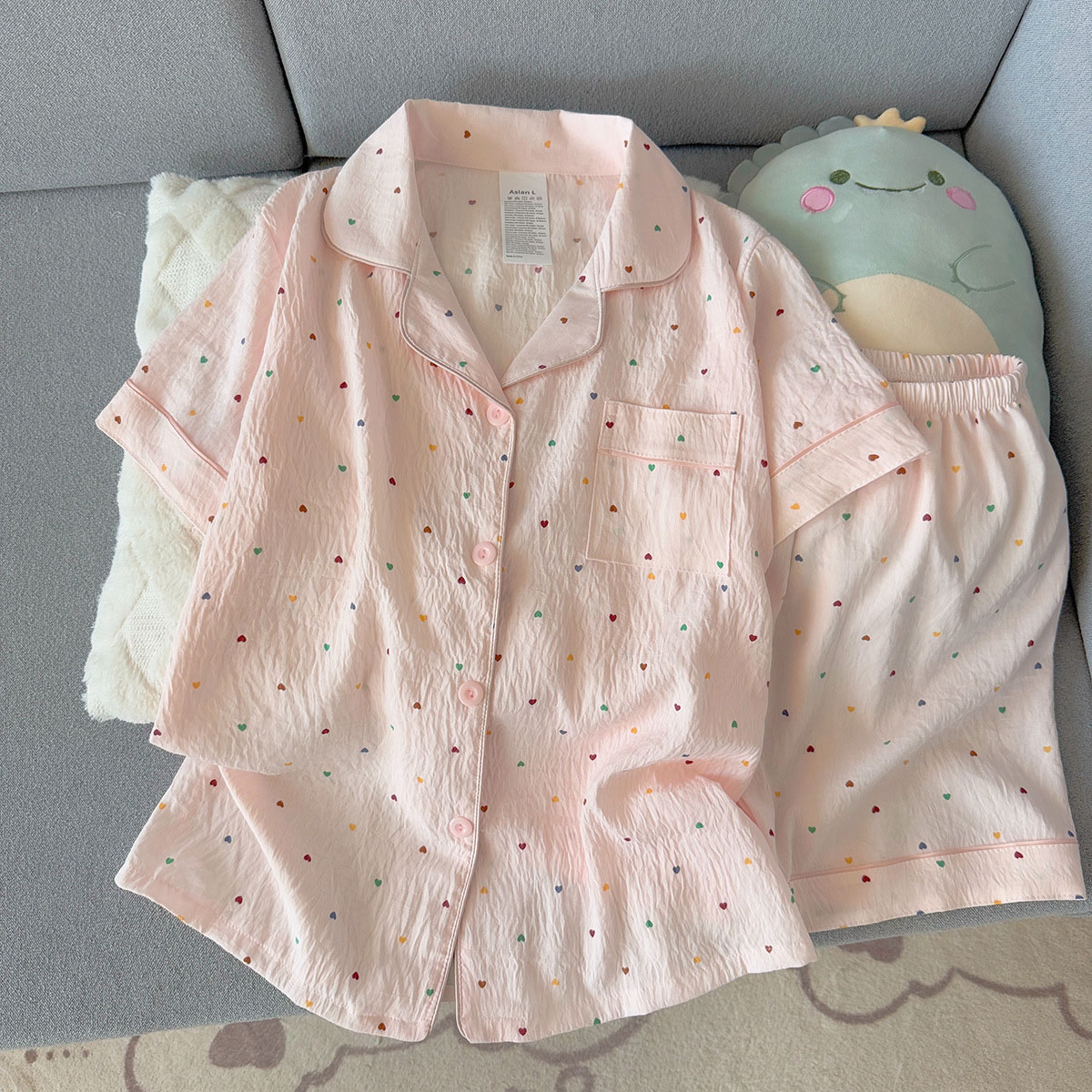 여성용 프린트 폴카 도트 코튼 잠옷 세트 반팔 탑과 반 - Summer Cloth 리뷰 및 가격