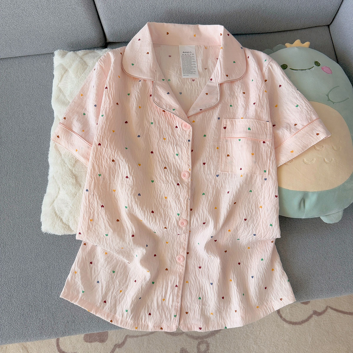 여성용 프린트 폴카 도트 코튼 잠옷 세트 반팔 탑과 반 - Summer Cloth 리뷰 및 가격