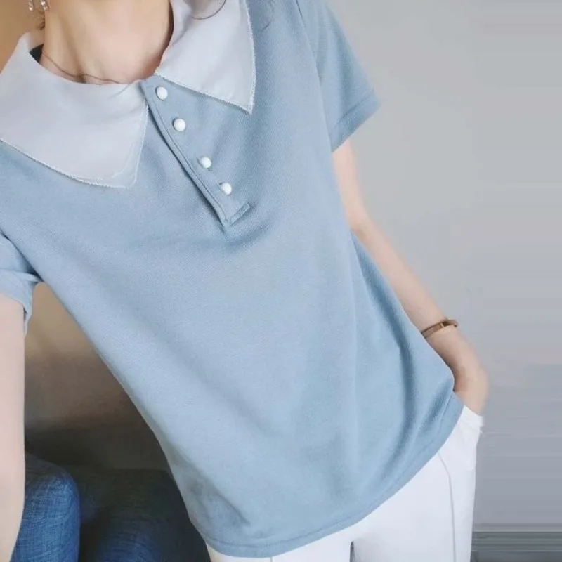 여성을위한 짧은 소매 폴로 넥 T 셔츠 슬림 여성 Ts - Quality Summer Clothing For Women 리뷰 및 가격