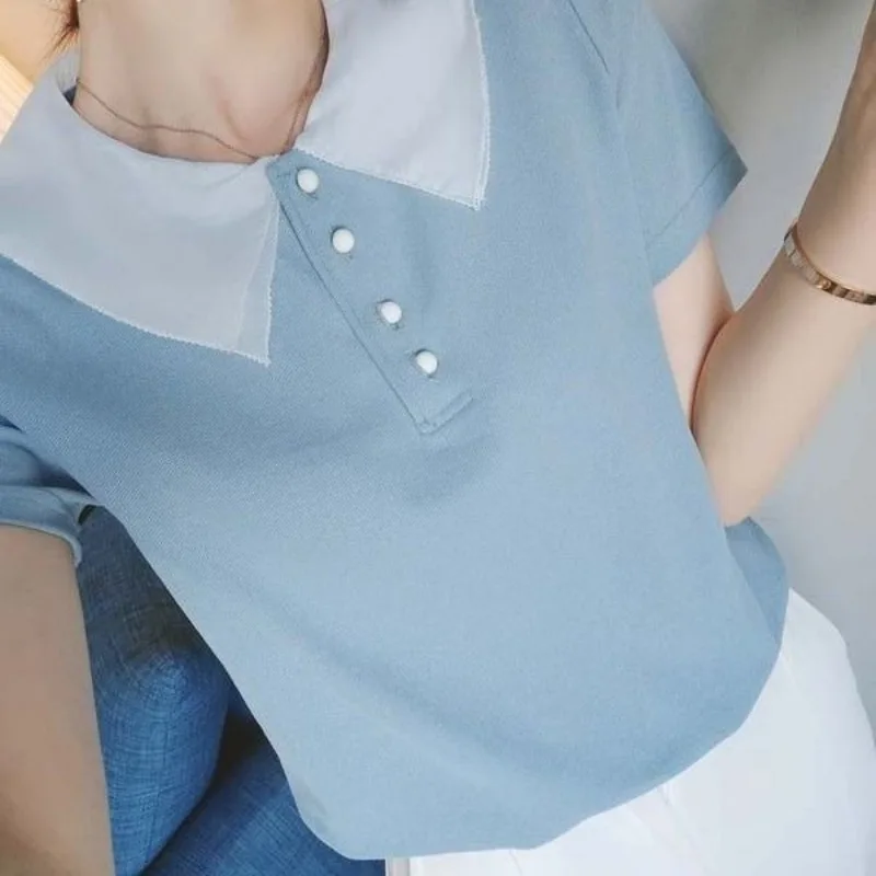 여성을위한 짧은 소매 폴로 넥 T 셔츠 슬림 여성 Ts - Quality Summer Clothing For Women 리뷰 및 가격