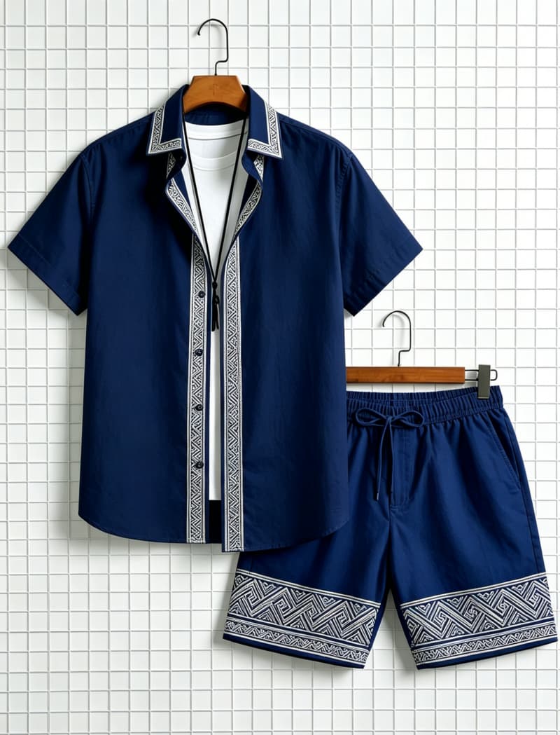 남성 에스닉 프린트 반팔 셔츠와 반바지 세트, 산뜻하고 - Summer Clothing Essentials 리뷰 및 가격