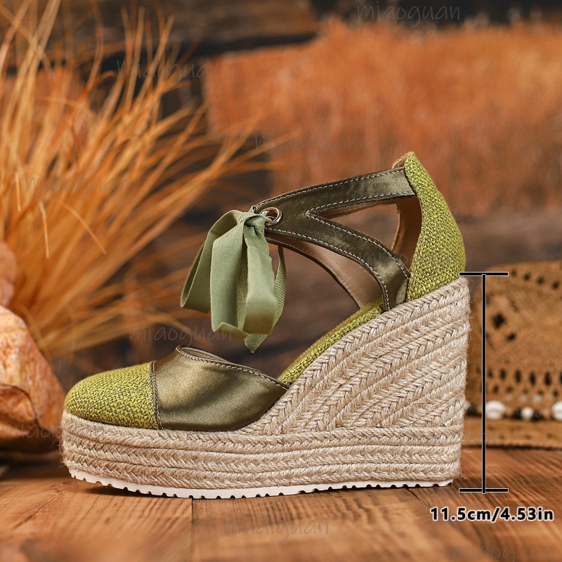 라운드 토 커버 힐 여성용 레이스업 여름 캐주얼 샌들  - Espadrille Sandal Women 리뷰 및 가격