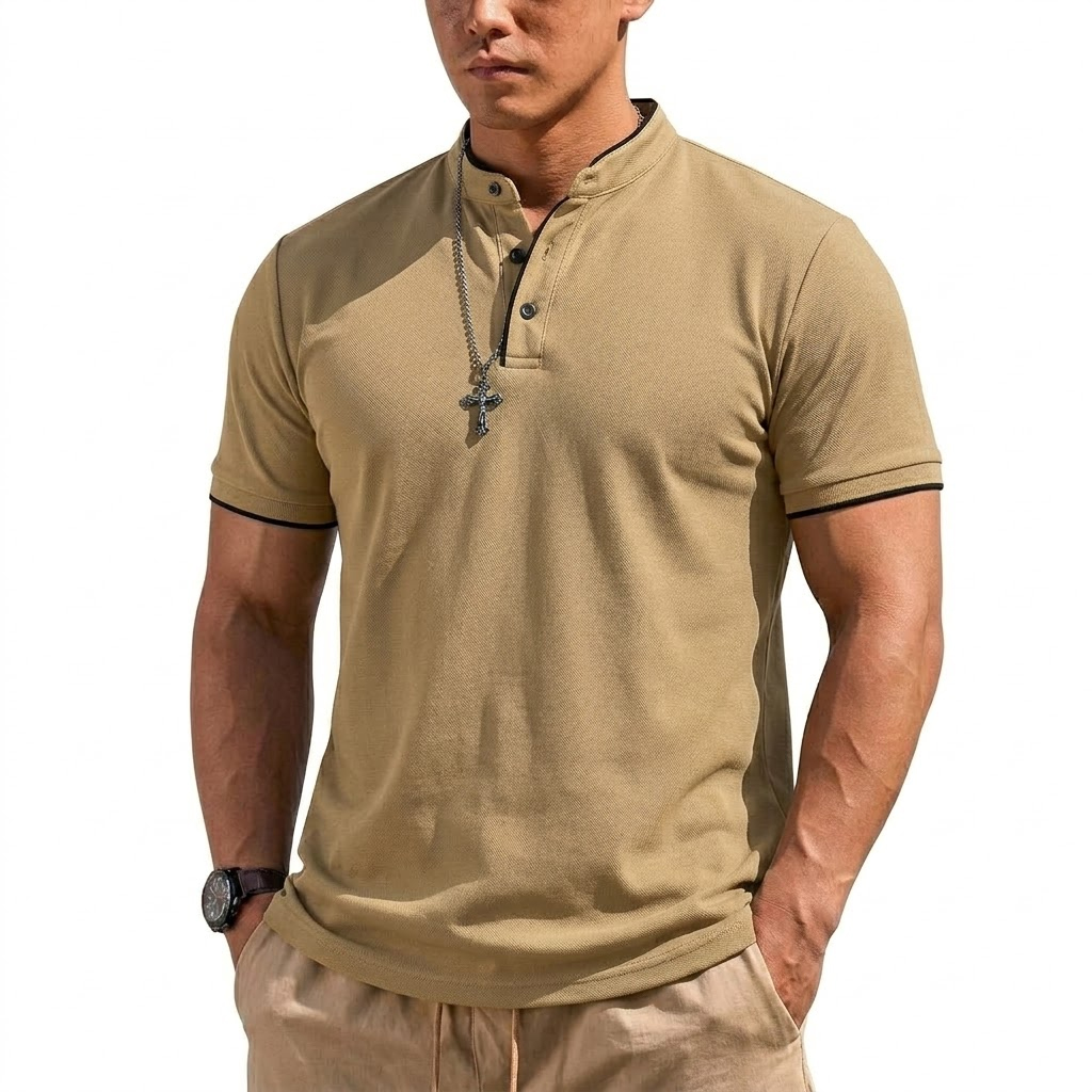 여름 반팔 헨리 셔츠 남성용 버튼 폴로 셔츠 클래식 칼 - Summer Clothing Guys 리뷰 및 가격