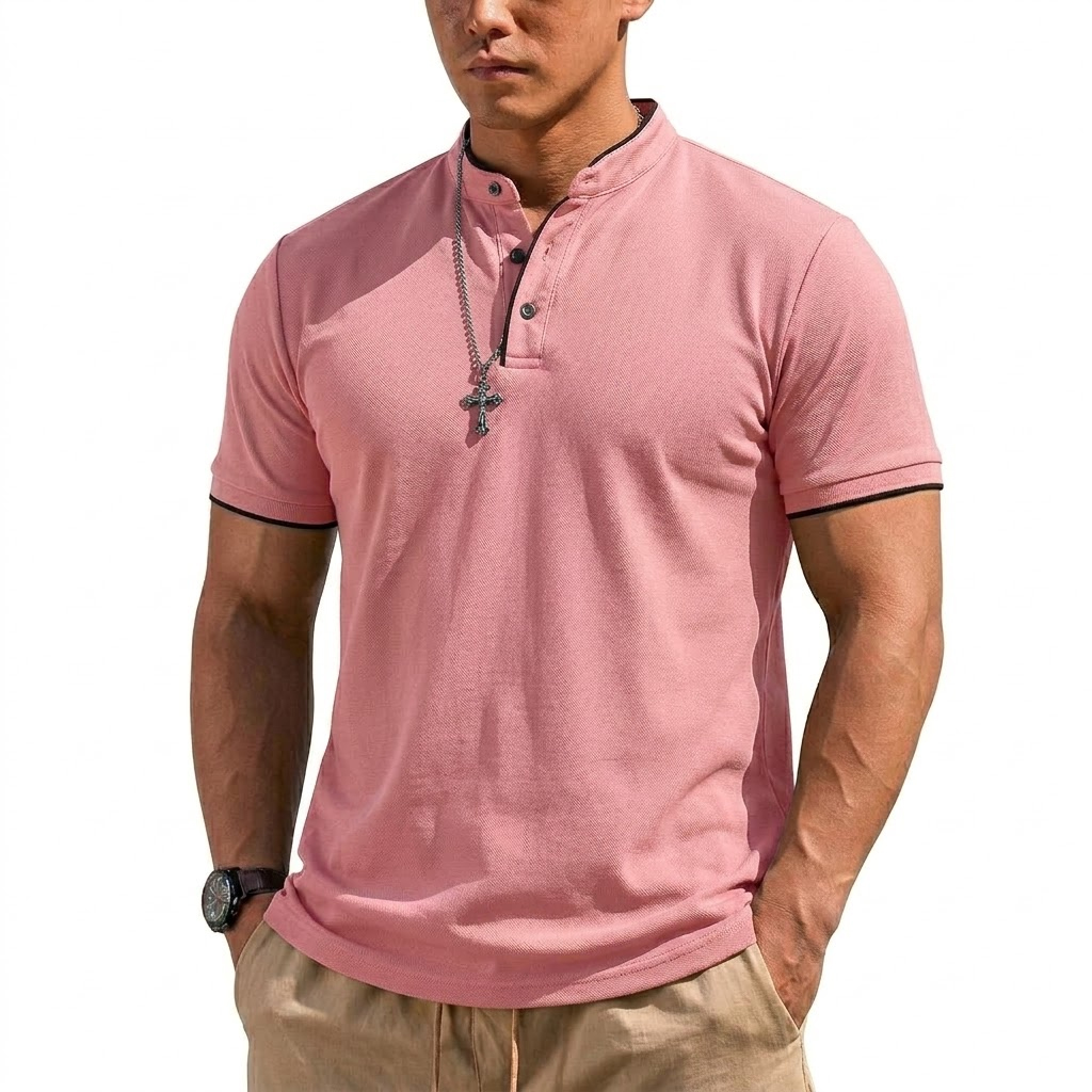 여름 반팔 헨리 셔츠 남성용 버튼 폴로 셔츠 클래식 칼 - Summer Clothing Guys 리뷰 및 가격