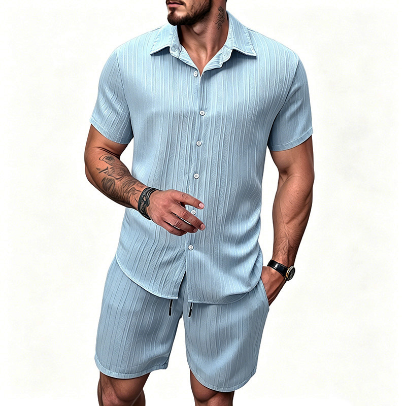 2026 신상 남성 세로 주름 라펠 반팔 셔츠 반바지  - Summer Clothing Guys 리뷰 및 가격