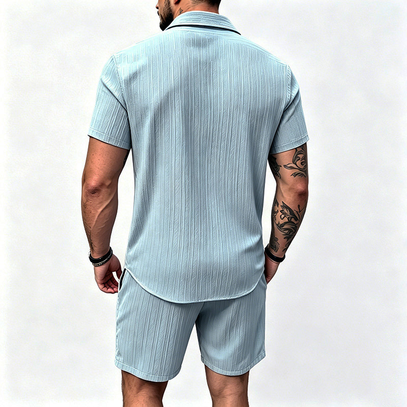 2026 신상 남성 세로 주름 라펠 반팔 셔츠 반바지  - Summer Clothing Guys 리뷰 및 가격