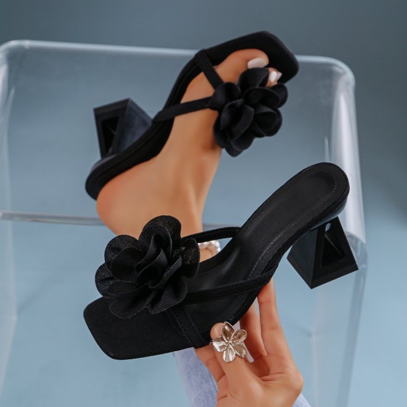 여성용 3D 꽃 장식 샌들 삼각형 컷아웃 하이힐 샌들  - Summer Clothing Ladies 리뷰 및 가격