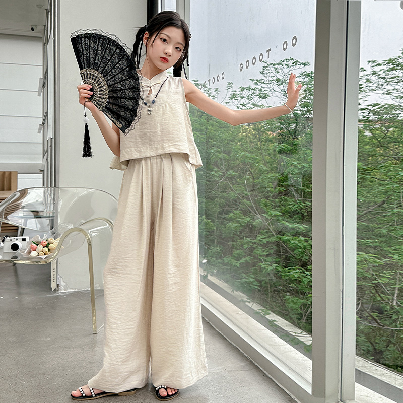 중국 스타일 아동복 여아 여름 민소매 탱크탑과 와이드  - Tank Top Breathable 리뷰 및 가격