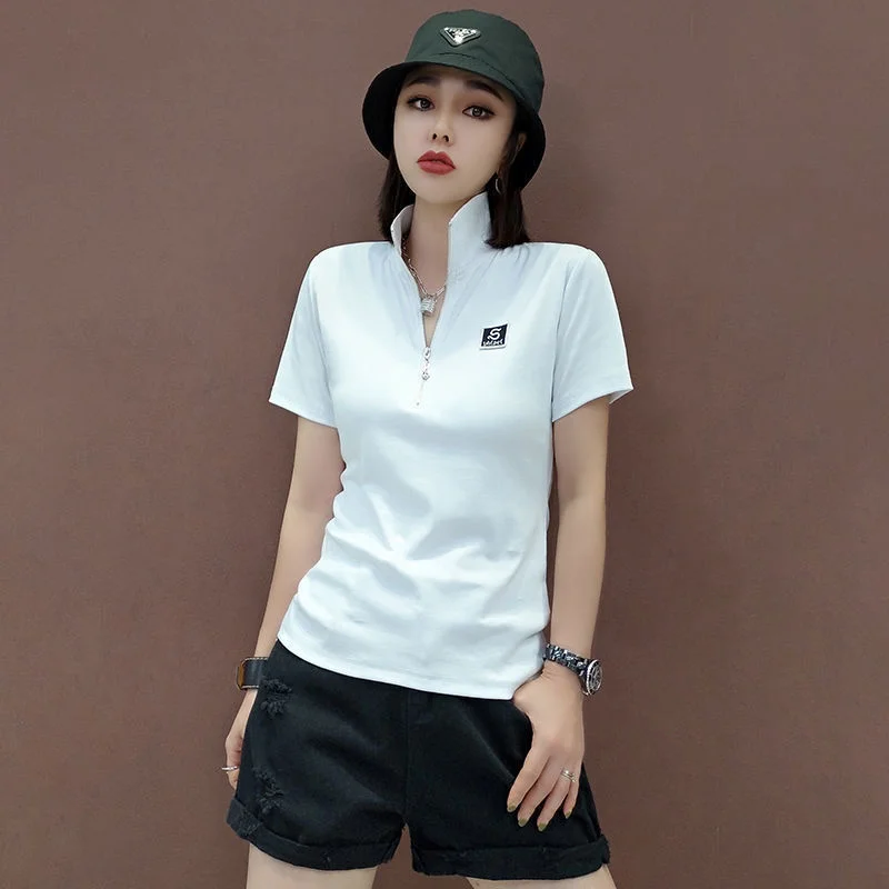 여성용 반팔 폴로 넥 티셔츠, 폴로 넥 상의, 흰색,  - Quality Summer Clothing For Women 리뷰 및 가격
