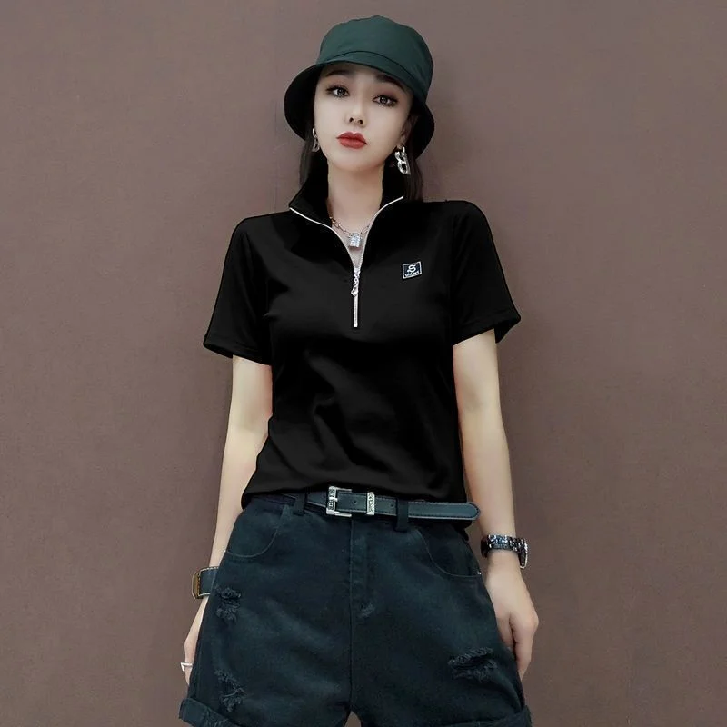 여성용 반팔 폴로 넥 티셔츠, 폴로 넥 상의, 흰색,  - Quality Summer Clothing For Women 리뷰 및 가격