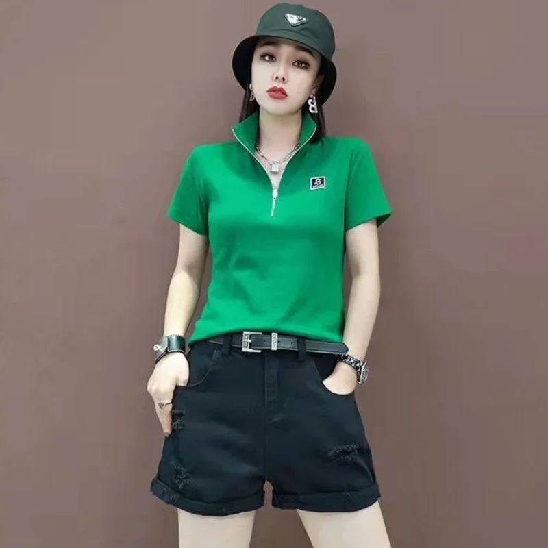 여성용 반팔 폴로 넥 티셔츠, 폴로 넥 상의, 흰색,  - Quality Summer Clothing For Women 리뷰 및 가격